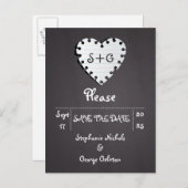 Carte Postale Faire-part Cœur en papier sur un tableau noir de mariage Enre (Devant / Derrière)