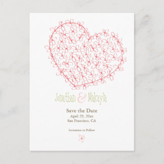 Carte Postale Faire-part Coeur floral Économisez la date : rose
