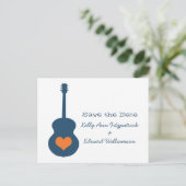 Carte Postale Faire-part Coeur guitare bleu/orange Enregistrer la date Cart (Debout devant)
