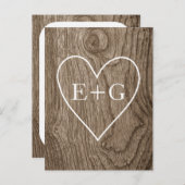 Carte Postale Faire-part Coeur & initiales bois mariage rustique Enregistre (Devant / Derrière)