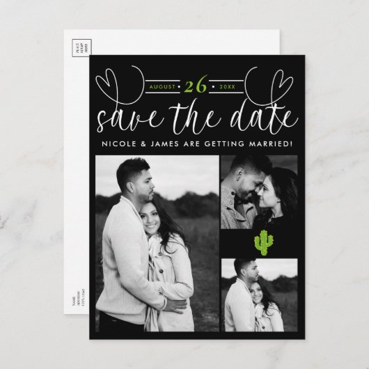 Carte Postale Faire-part Coeur jaune Cactus Fiesta Love Enregistrer la date (Devant / Derrière)