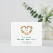 Carte Postale Faire-part Coeur monogramme mariage annulation or vert (Debout devant)