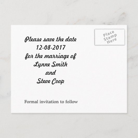 Carte Postale Faire-part Coeur rose avec ruban noir Enregistrer la date (Dos)