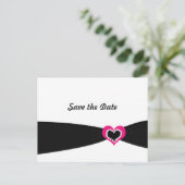 Carte Postale Faire-part Coeur rose avec ruban noir Enregistrer la date (Debout devant)