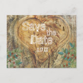 Carte Postale Faire-part Cœur rustique dans le tronc d'arbre Save the Date (Devant)
