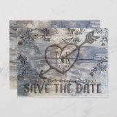 Carte Postale Faire-part Cœur sculpté dans des oiseaux d'amour en bois Date (Devant / Derrière)