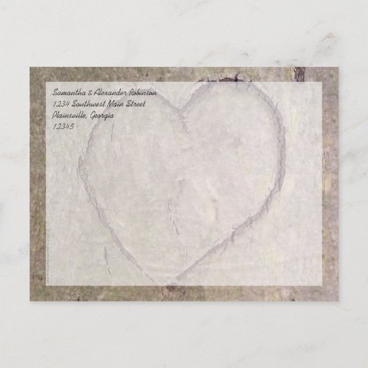 Carte Postale Faire-part Coeur sculpté dans l'arbre, personnalisation Enreg (Dos)