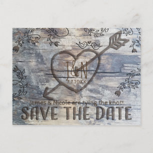 Carte Postale Faire-part Coeur sculpté en bois Inséparables Sauvez la date