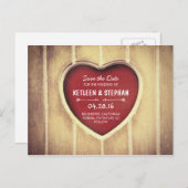 Carte Postale Faire-part Coeur sculpté pays rustique enregistrer la date (Devant / Derrière)