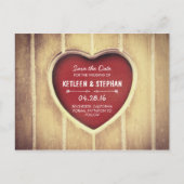 Carte Postale Faire-part Coeur sculpté pays rustique enregistrer la date (Devant)