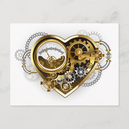 Carte Postale Faire-part Cœur Steampunk avec un Manomètre (Devant)