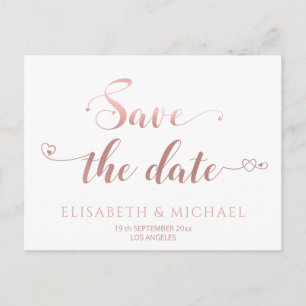 Carte Postale Faire-part Coeurs de calligraphie or rose minimaliste simple