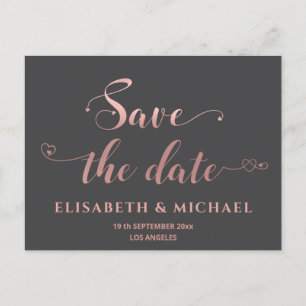 Carte Postale Faire-part Coeurs de calligraphie or rose minimaliste simple