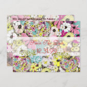 Carte Postale Faire-part Cœurs et Fleurs Sauvages Sauvegarder La Date (Devant / Derrière)