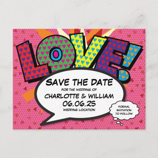 Carte Postale Faire-part Coeurs Modernes Amour Amusant Comique Mariage Enre (Devant)