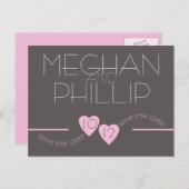 Carte Postale Faire-part Coeurs roses modernes sauvez la date (Devant / Derrière)