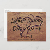 Carte Postale Faire-part Coeurs tirés dans le sable Enregistrer la date Car (Devant / Derrière)