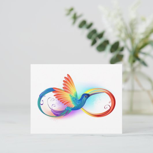 Carte Postale Faire-part Colibri arc-en-ciel avec symbole Infinity (Debout devant)