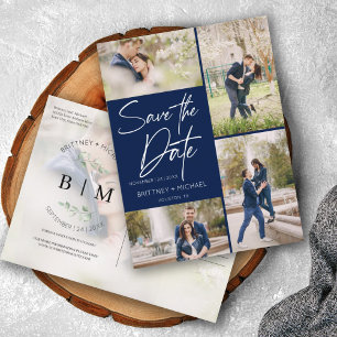 Carte Postale Faire-part Collage bleu marine lettrage manuel Save The Date