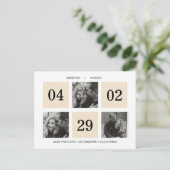 Carte Postale Faire-part Collage de photos de grille | Crème | RÉSERVEZ LA  (Debout devant)