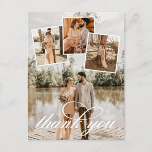 Carte Postale Faire-part Collage de photos de mariage Merci Écriture Blanch