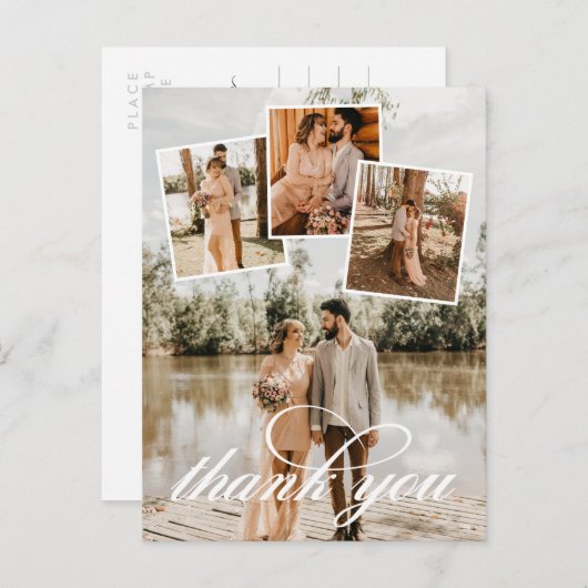 Carte Postale Faire-part Collage de photos de mariage Merci Écriture Blanch (Devant / Derrière)