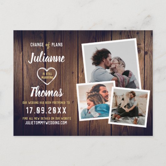 Carte Postale Faire-part Collage de photos en bois rustique Élégant Changem (Devant)