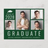 Carte Postale Faire-part Collage de photos minimal moderne Vert Diplôme (Devant)