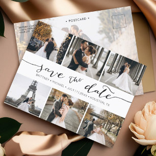 Carte Postale Faire-part Collage de photos moderne pour annoncer la date 