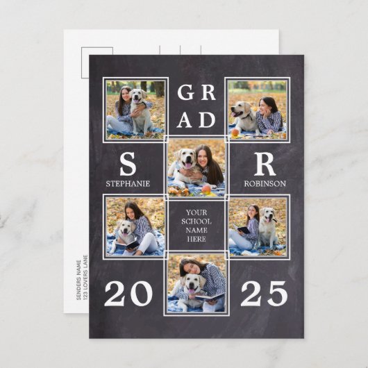 Carte Postale Faire-part Collage de photos rustique Tableau noir Unique Dip (Devant / Derrière)