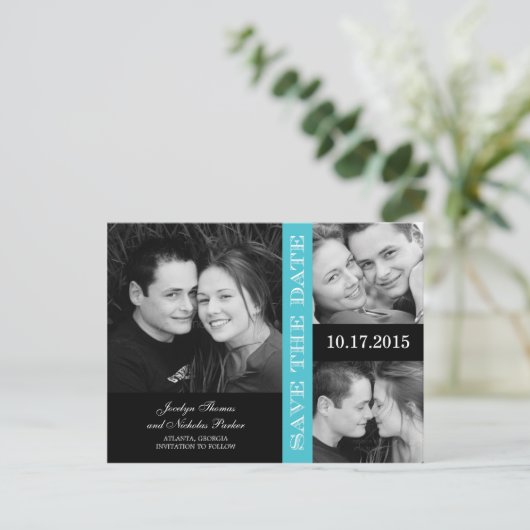 Carte Postale Faire-part Collage fiançailles Enregistrer La Date Annonce (Debout devant)