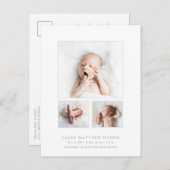 Carte Postale Faire-part Collage Photo Classique Gris Naissance Garçon (Devant / Derrière)