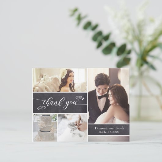 Carte Postale Faire-part Collage photo de mariage rustique avec tableau de (Debout devant)