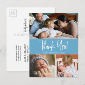 Carte Postale Faire-part Collage photo de naissance de deuxième bébé bleu (Devant / Derrière)