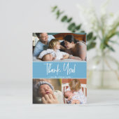 Carte Postale Faire-part Collage photo de naissance de deuxième bébé bleu (Debout devant)