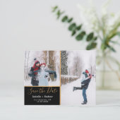 Carte Postale Faire-part Collage photo élégant noir or Save the Date (Debout devant)