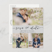 Carte Postale Faire-part Collage photo manuscrit Enregistrer la date Gris (Devant / Derrière)