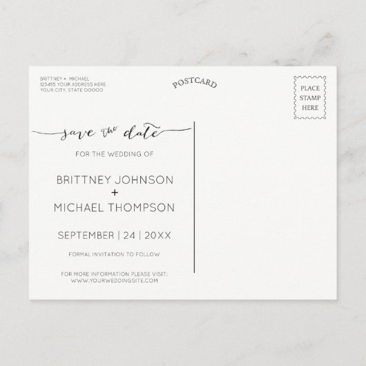 Carte Postale Faire-part Collage photo manuscrit Enregistrer la date Gris (Dos)