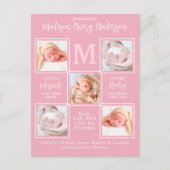 Carte Postale Faire-part Collage photo moderne 5 Nouveau-né Naissance Rose (Devant)