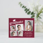 Carte Postale Faire-part Collage photo moderne Bourgogne Red Graduation (Debout devant)