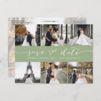 Collage photo moderne Enregistrer la date Sage ver