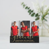 Carte Postale Faire-part Collage Photo Moderne Noir Or Graduation (Debout devant)