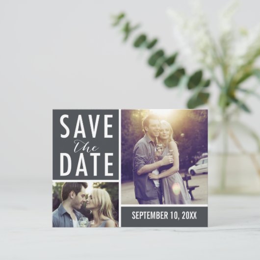 Carte Postale Faire-part Collage photo pour faire part de date moderne (Debout devant)