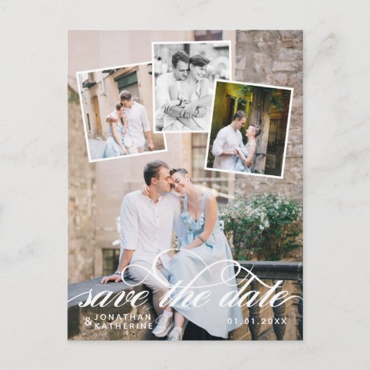 Carte Postale Faire-part Collage photo romantique Mariage Enregistrer la da (Devant)
