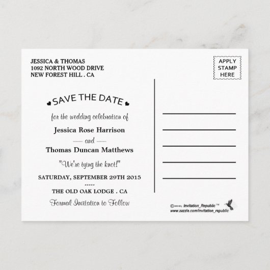 Carte Postale Faire-part Collection de Mariages Rustic White Frame & Burlap (Dos)