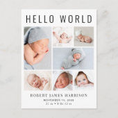 Carte Postale Faire-part Collection photo Hello World moderne Birth (Devant)