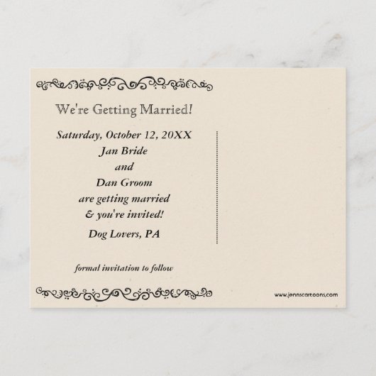 Carte Postale Faire-part Collie lisse Silhouettes Mariage Enregistrer la da (Dos)