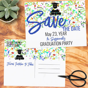 Carte Postale Faire-part Colorful Confetti Graduation Party Enregistrer la