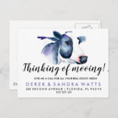 Carte Postale Faire-part commerce d'avis de vache en mouvement (Devant / Derrière)