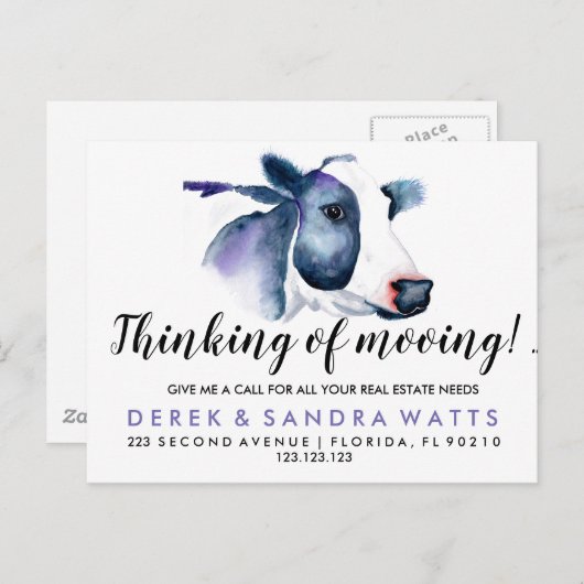 Carte Postale Faire-part commerce d'avis de vache en mouvement (Devant / Derrière)